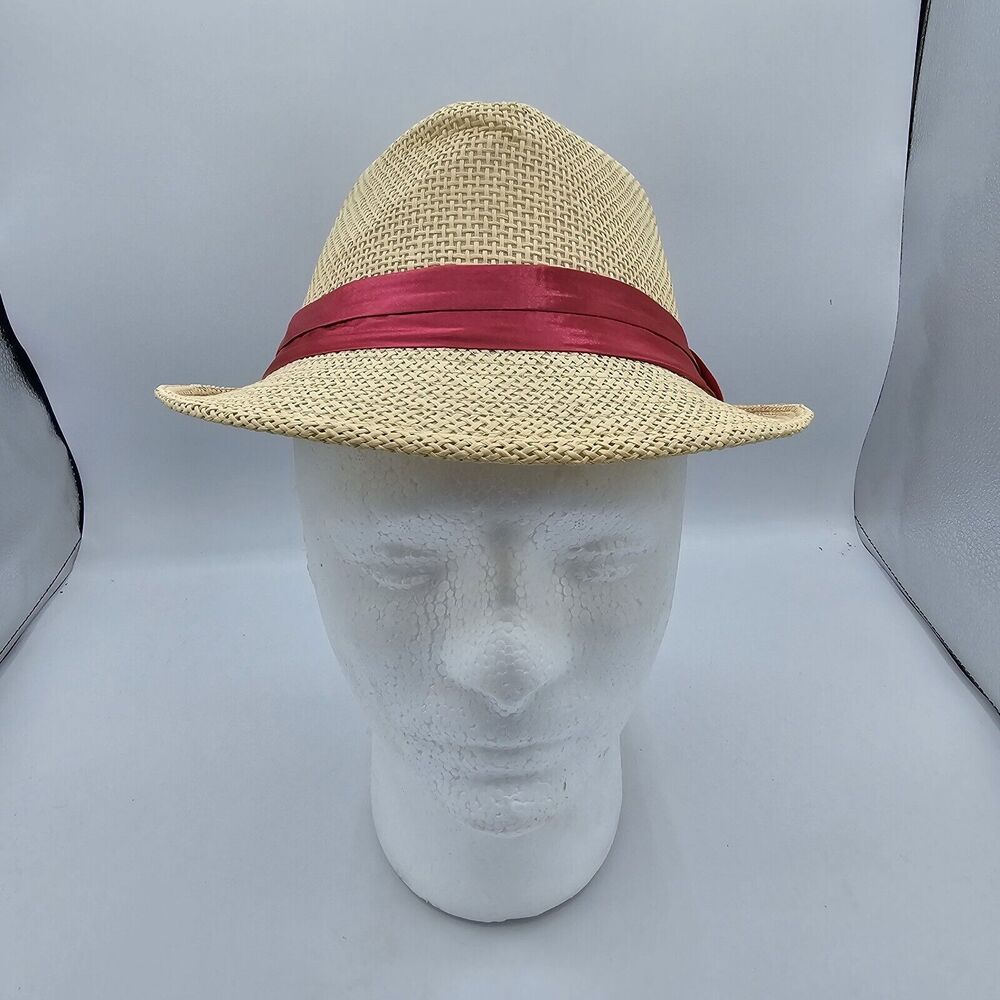 Mens Hat By Simplicity, Tan, With Red Stripe, New, One Size Fits Most